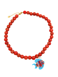 Rode keramiek kralen ketting met vis