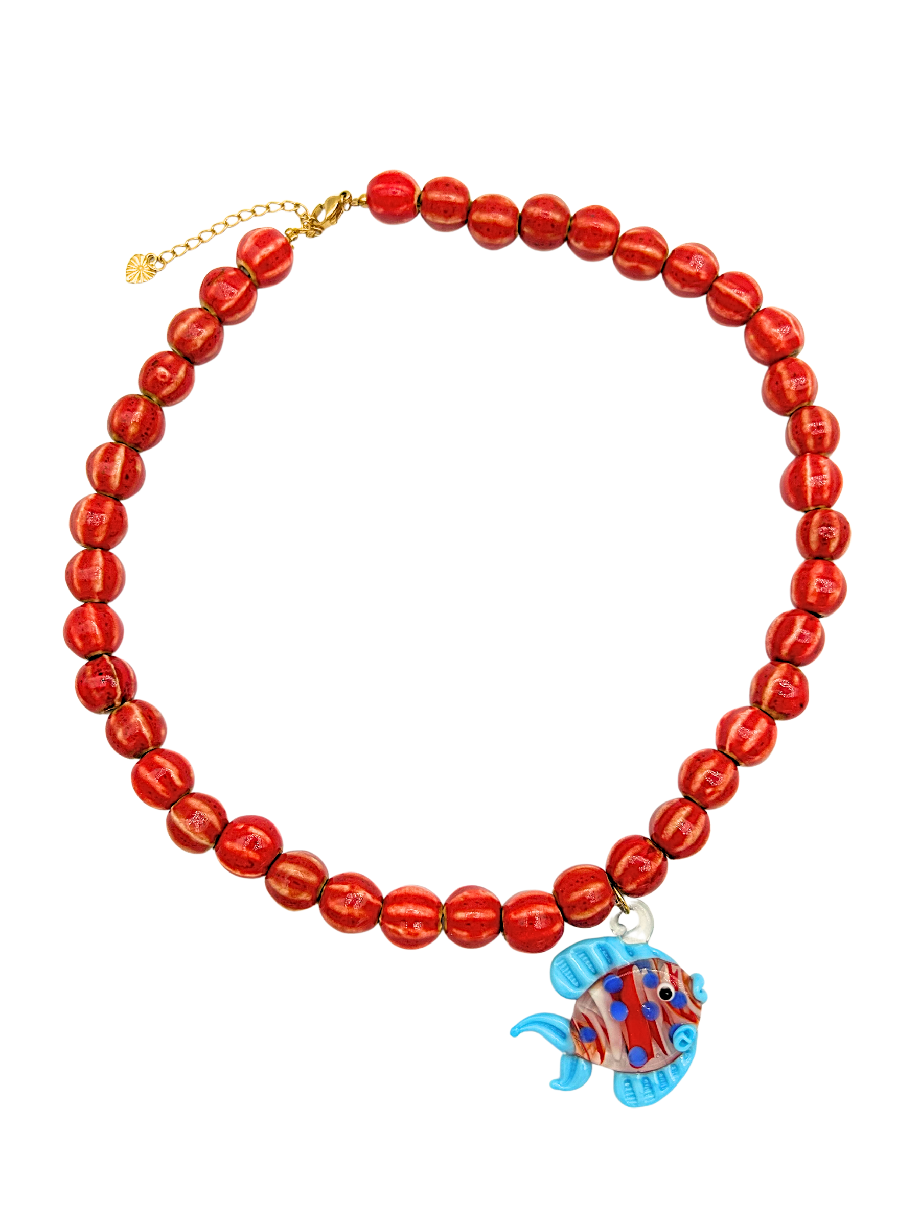 Rode keramiek kralen ketting met vis