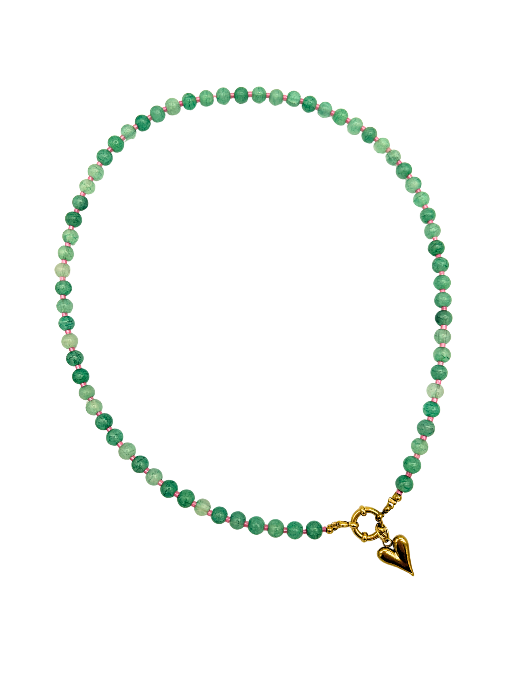 Turquoise groene kralen ketting met goud hartje