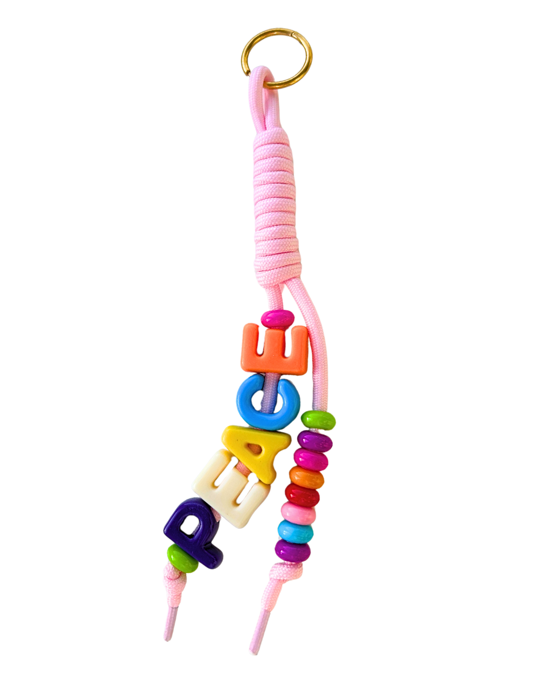 Funky bag charm 'PEACE' lichtroze