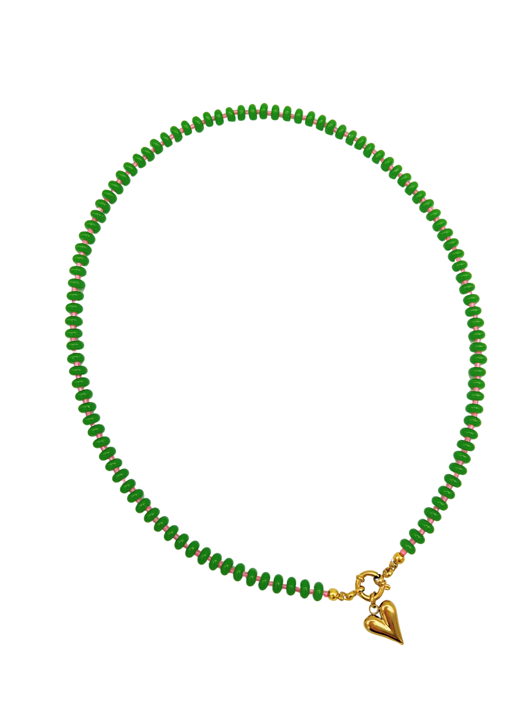 Groene kralen ketting met goud hartje