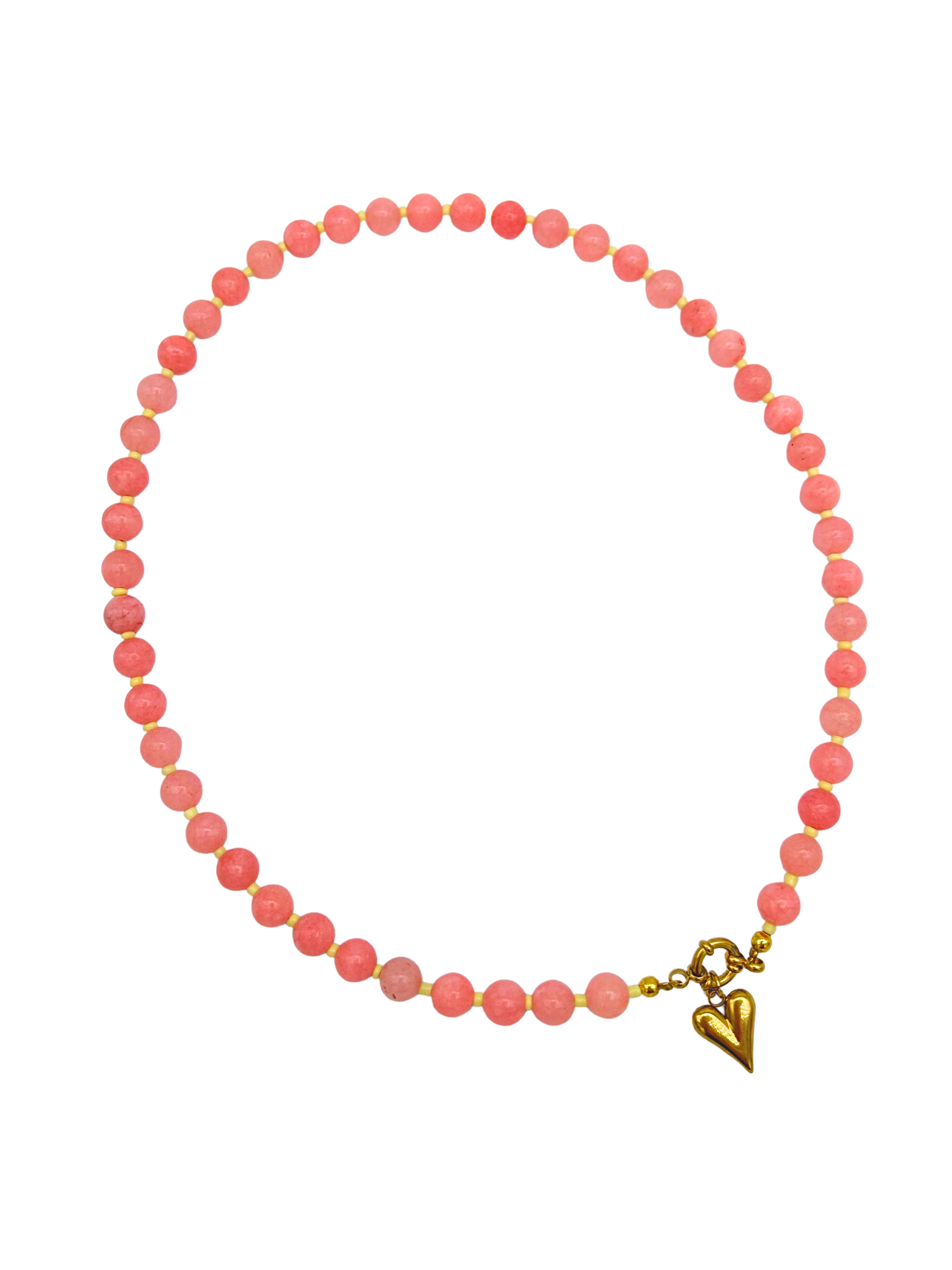 Roze kralen ketting met goud hartje