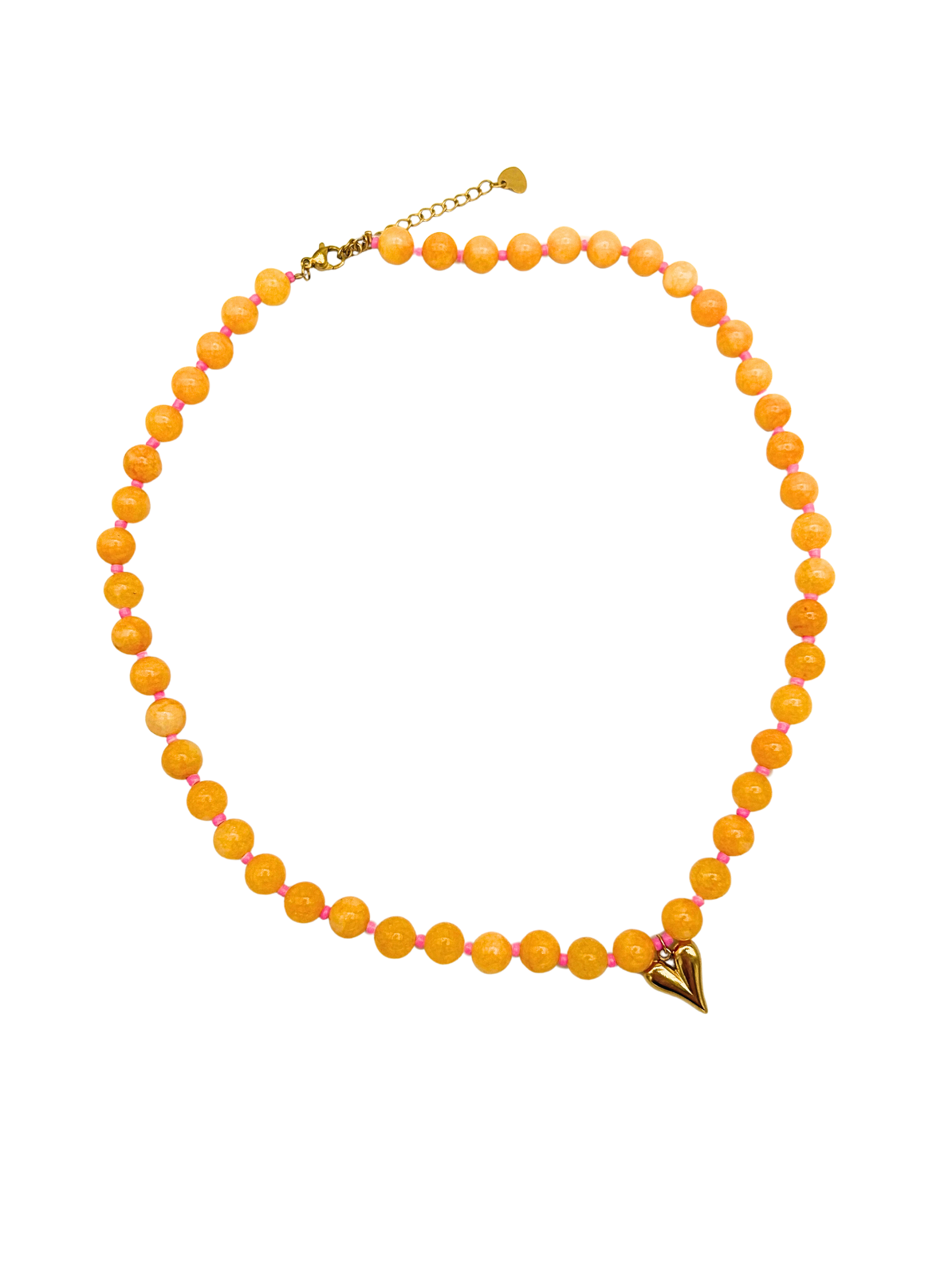 Gele kralen ketting met goud hartje