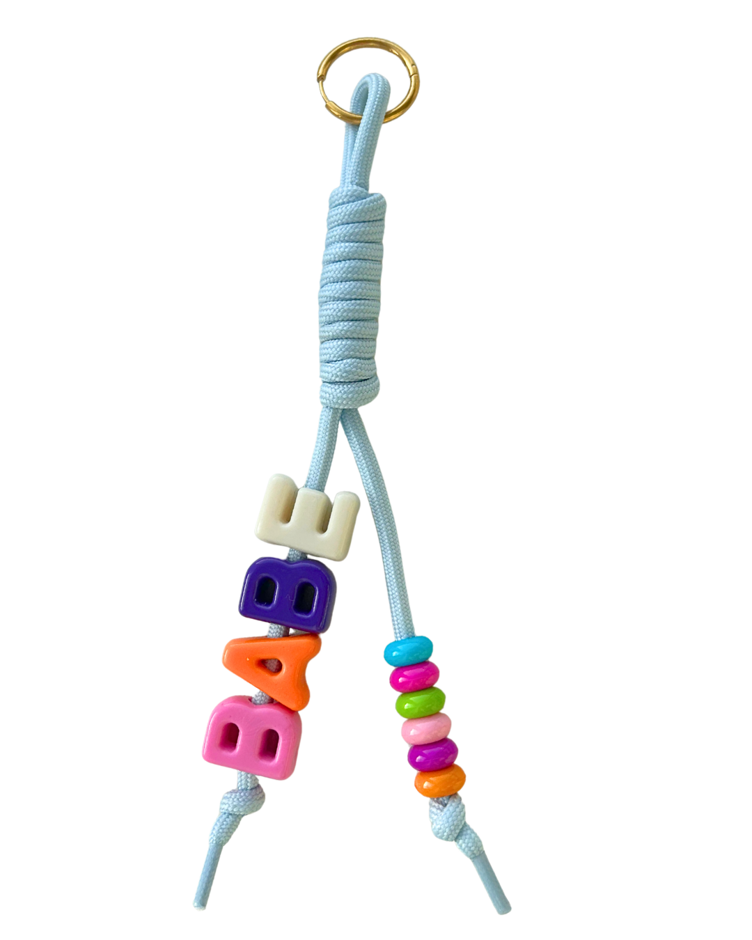 Funky bag charm 'BABE' lichtblauw