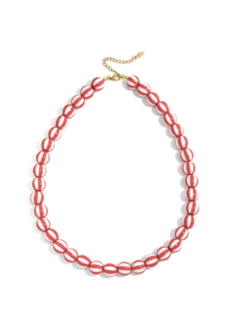 Gestreepte kralen ketting Rood
