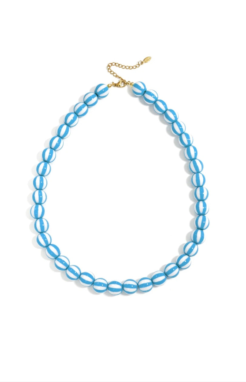 Gestreepte kralen ketting Licht blauw