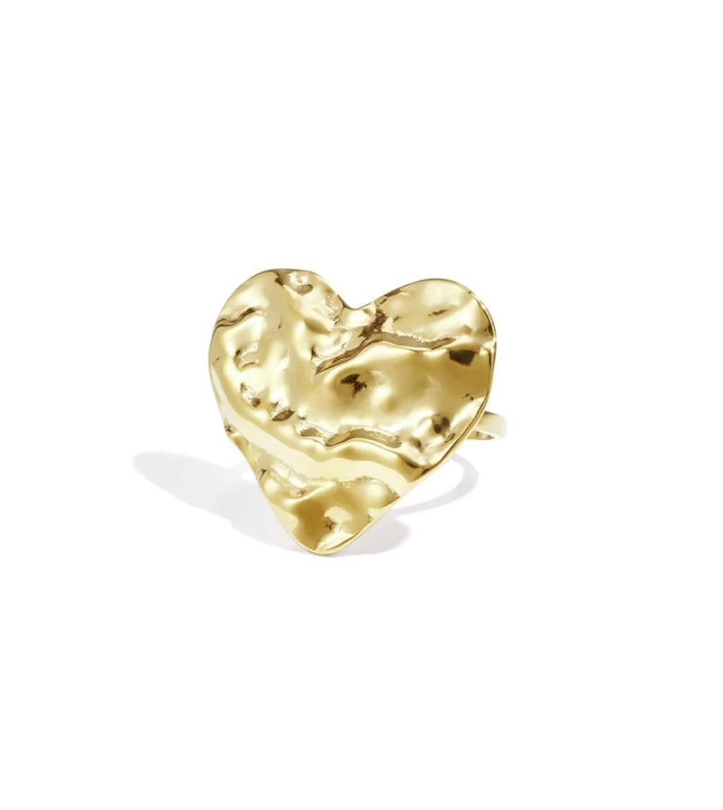 Golden structured hearts ring