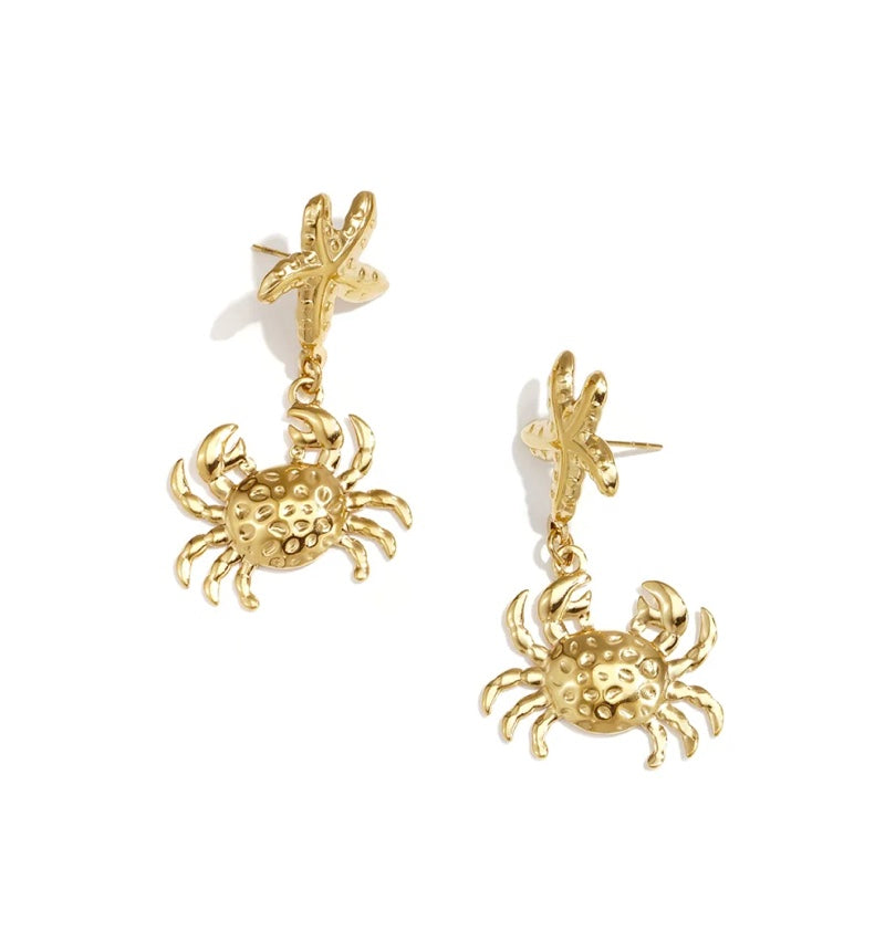Starfish crab oorbellen goud