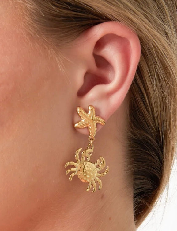 Starfish crab oorbellen goud